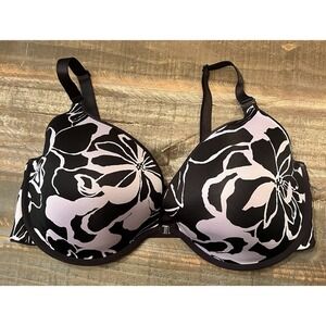 Lane Bryant Cacique Front Closure Floral Black Bra 44D